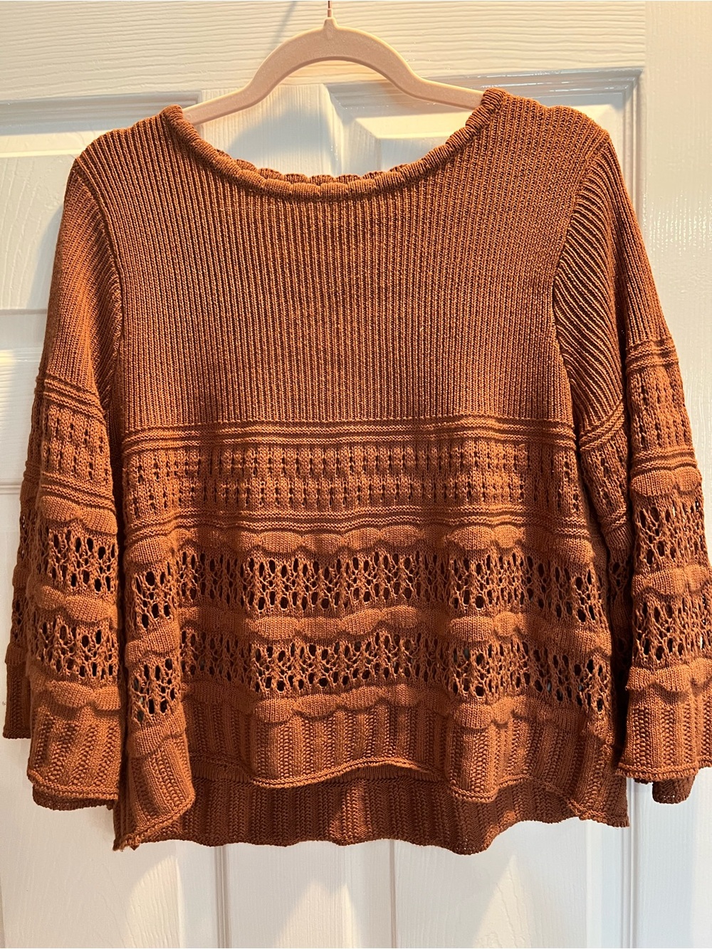 Mango Open-Knit Brown Sweater (summer weight)